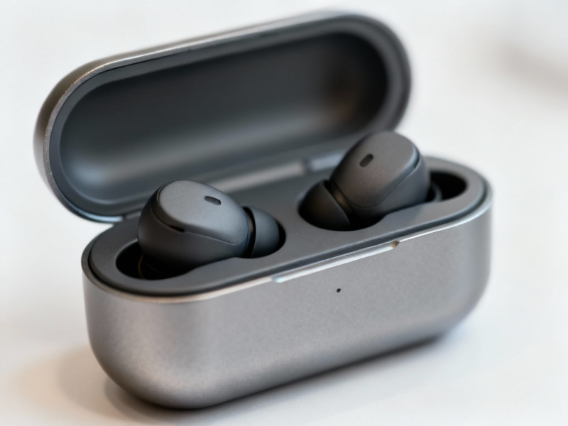 Ảnh cận cảnh một cặp tai nghe TWS nhỏ gọn nằm trong hộp sạc.