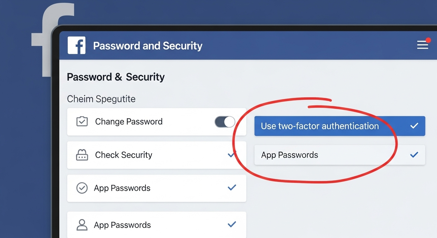 Ảnh chụp màn hình giao diện "Mật khẩu và bảo mật" của Facebook, khoanh đỏ vào mục "Sử dụng xác thực 2 yếu tố".