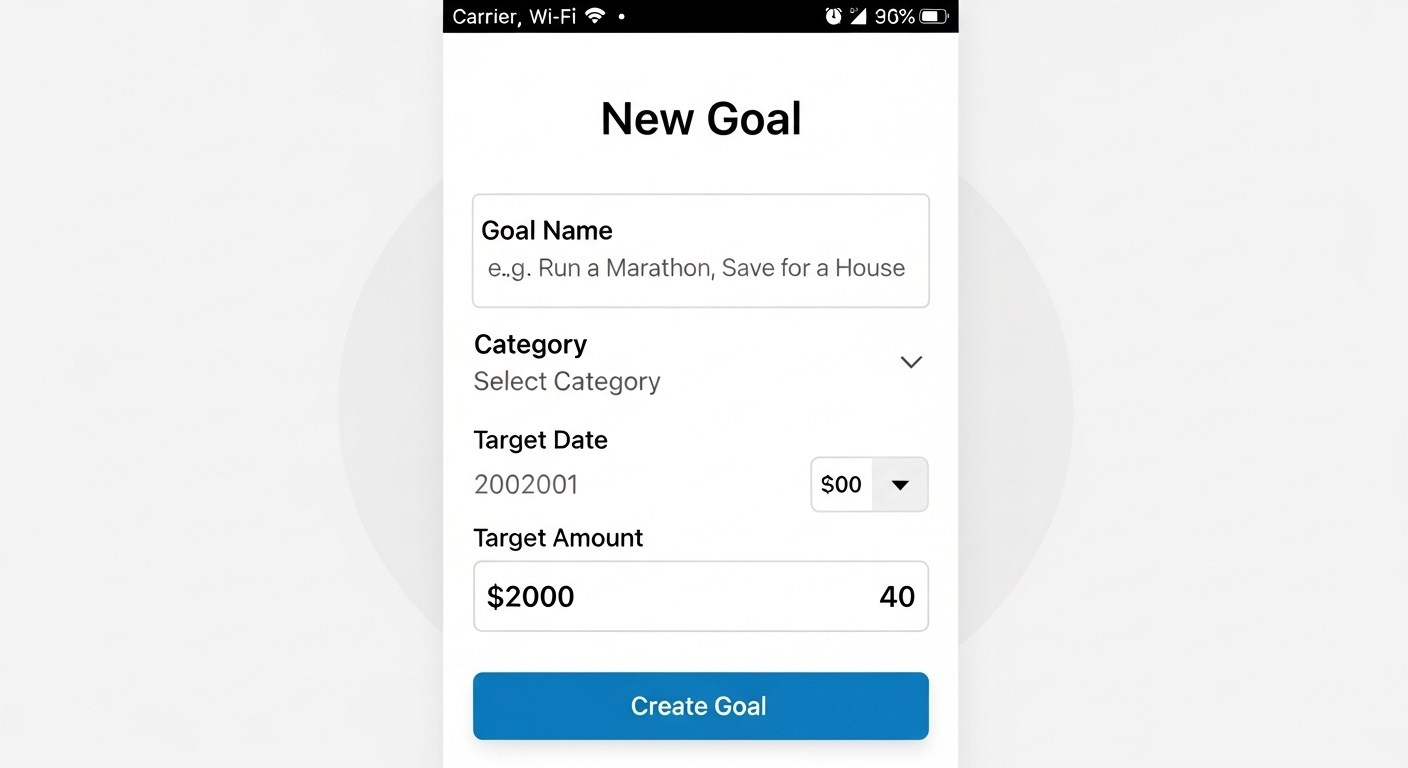 Chụp màn hình giao diện thiết lập một "Mục tiêu" mới trên ứng dụng di động.
