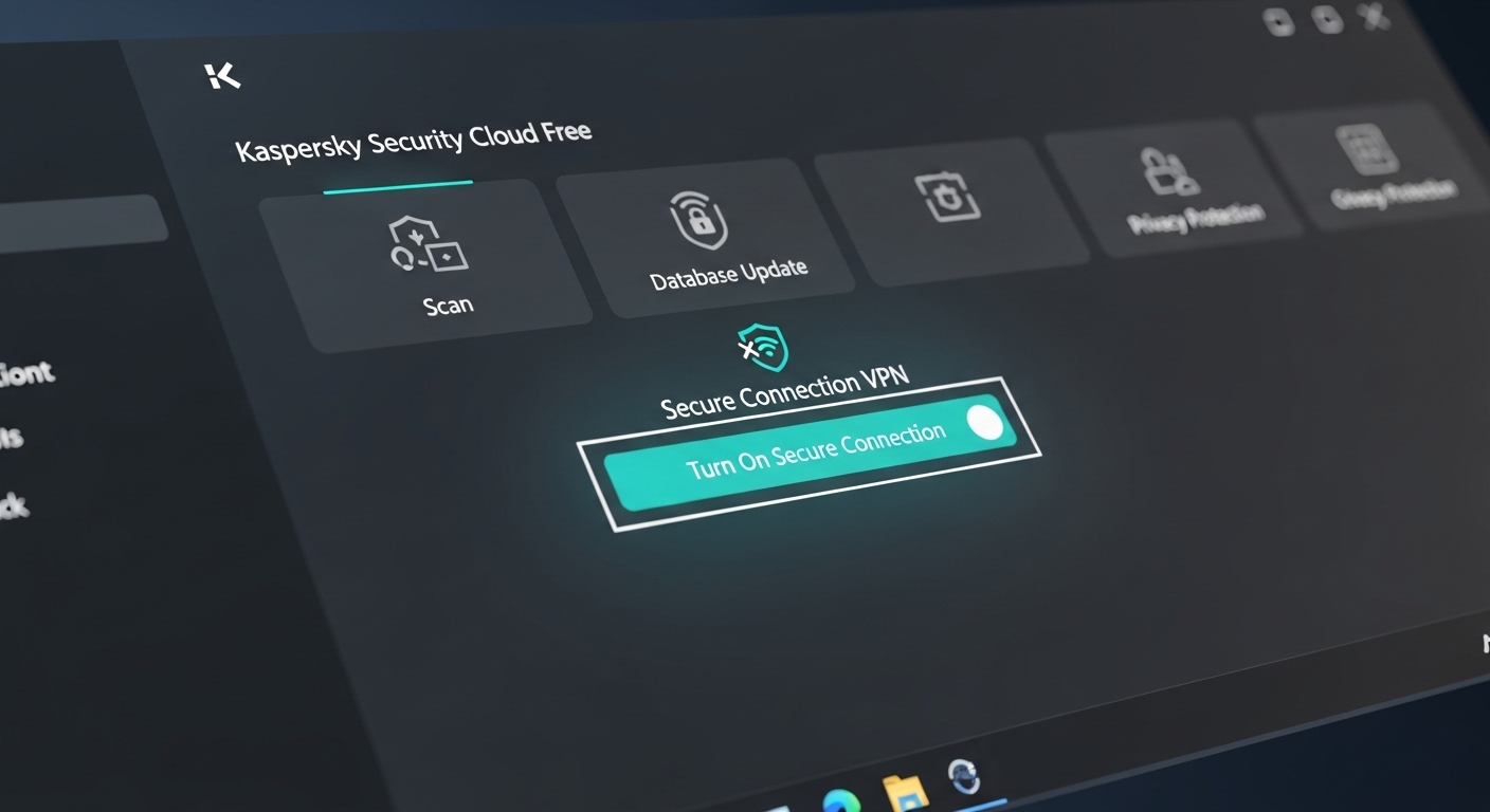 Giao diện của Kaspersky Security Cloud Free, làm nổi bật nút kích hoạt tính năng Secure Connection VPN.