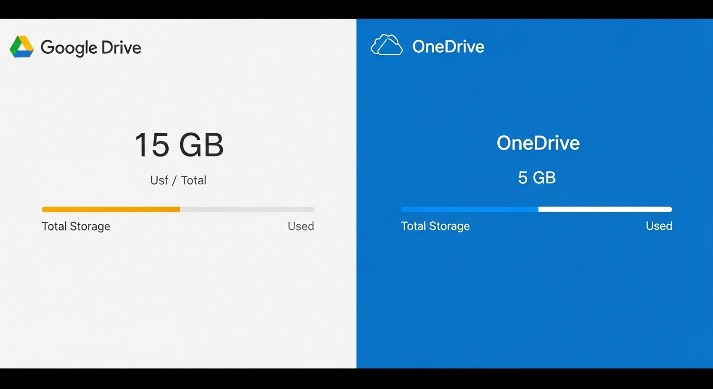 Giao diện hiển thị dung lượng 15GB của Google Drive và 5GB của OneDrive.
