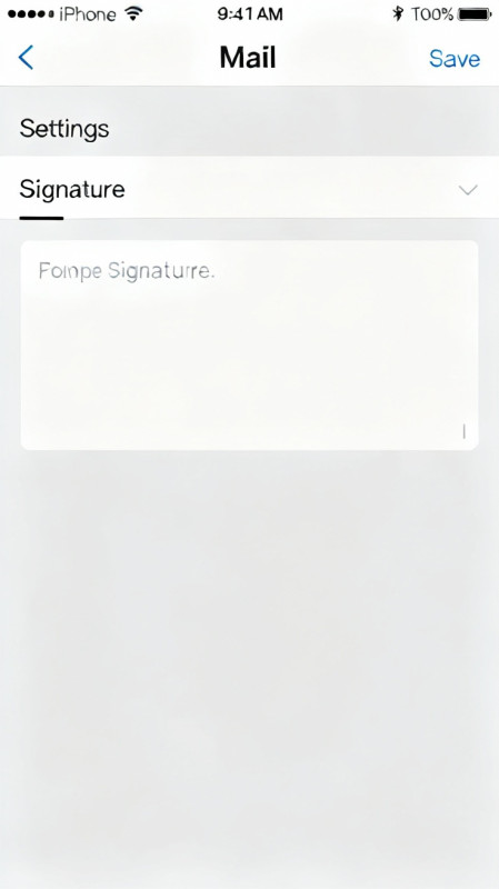 Màn hình cài đặt chữ ký trên ứng dụng Gmail của iPhone.