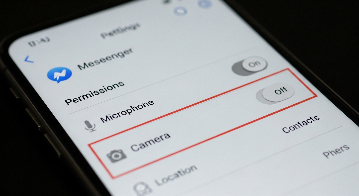 Màn hình cài đặt quyền của Messenger, làm nổi bật công tắc bật/tắt cho Micro và Camera.
