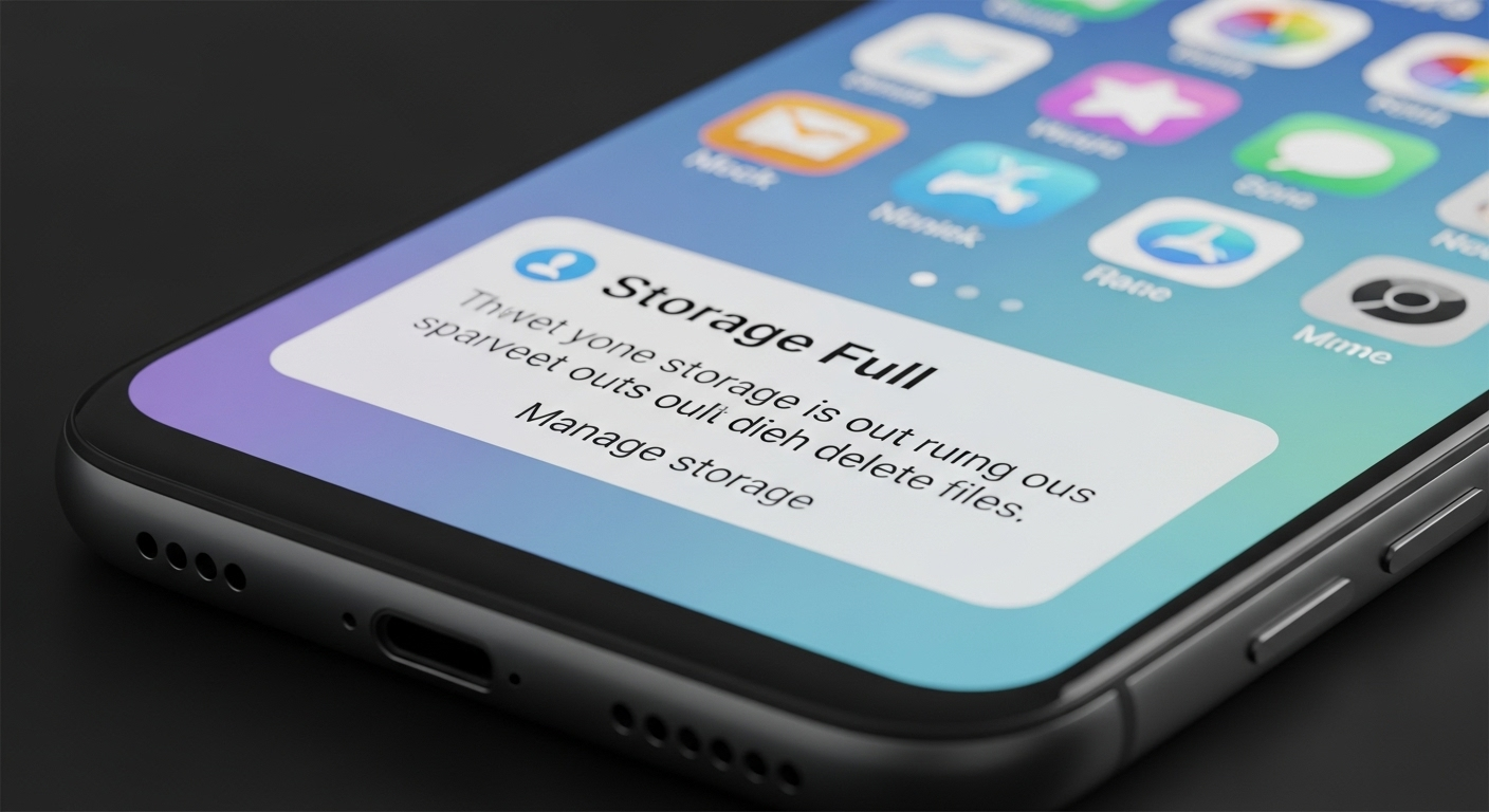 Màn hình điện thoại hiển thị thông báo "Bộ nhớ đầy" hoặc "Storage Full".