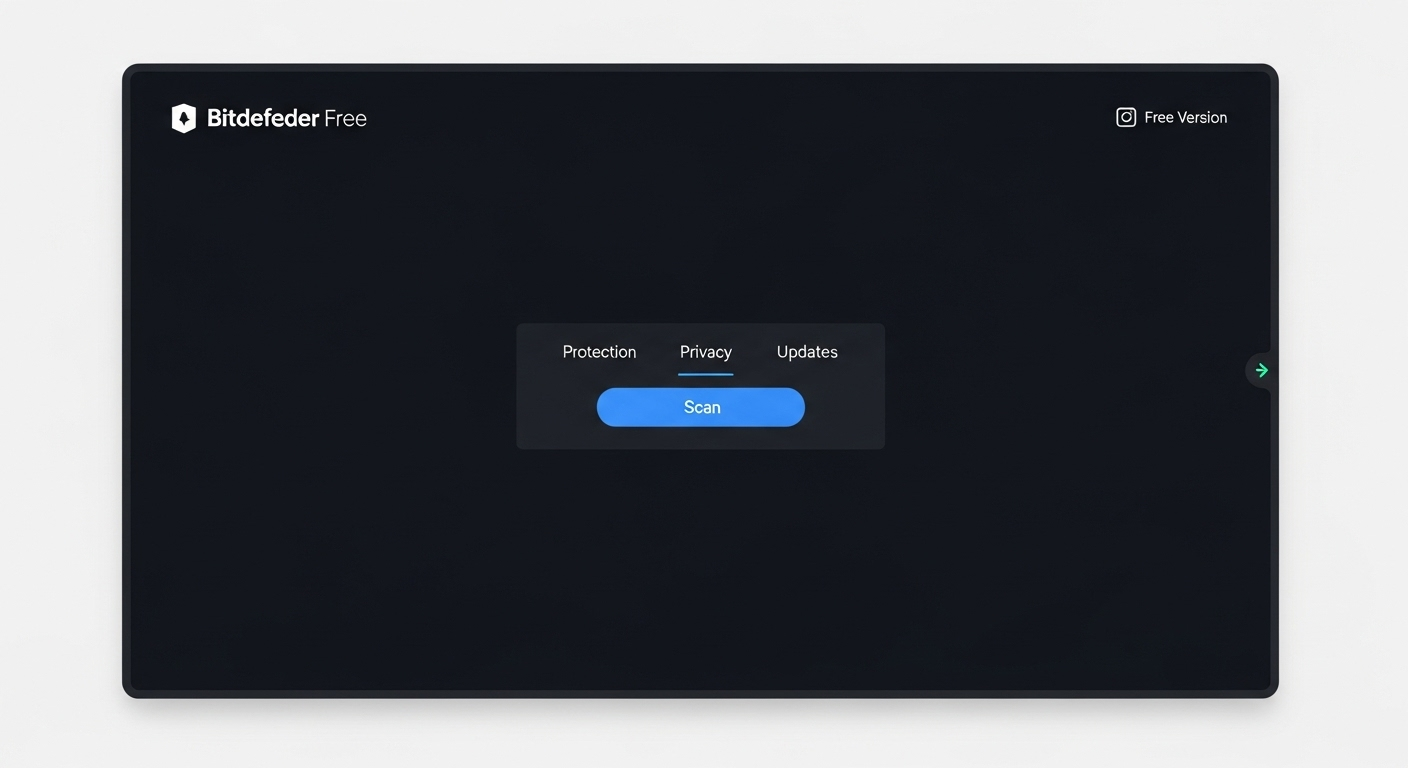 Màn hình giao diện tối giản của Bitdefender Antivirus Free, cho thấy sự gọn gàng và ít tùy chọn.