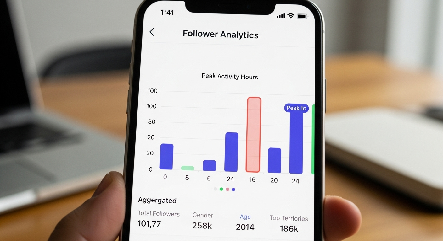 Màn hình mục "Phân tích Follower" trong TikTok, chỉ ra các cột giờ hoạt động cao điểm.