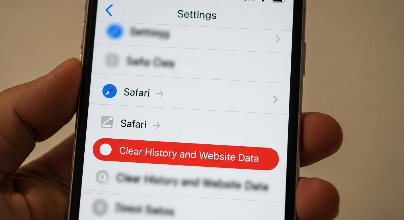 Menu "Xóa lịch sử và dữ liệu trang web" trong Cài đặt > Safari.