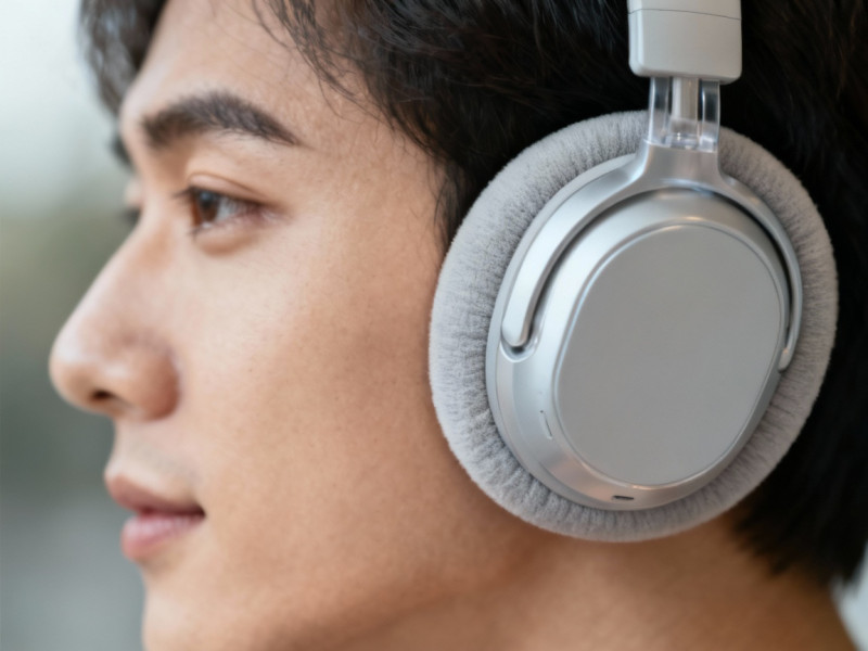 Một người đang đeo tai nghe On-ear, cho thấy phần đệm tai nằm gọn trên vành tai.