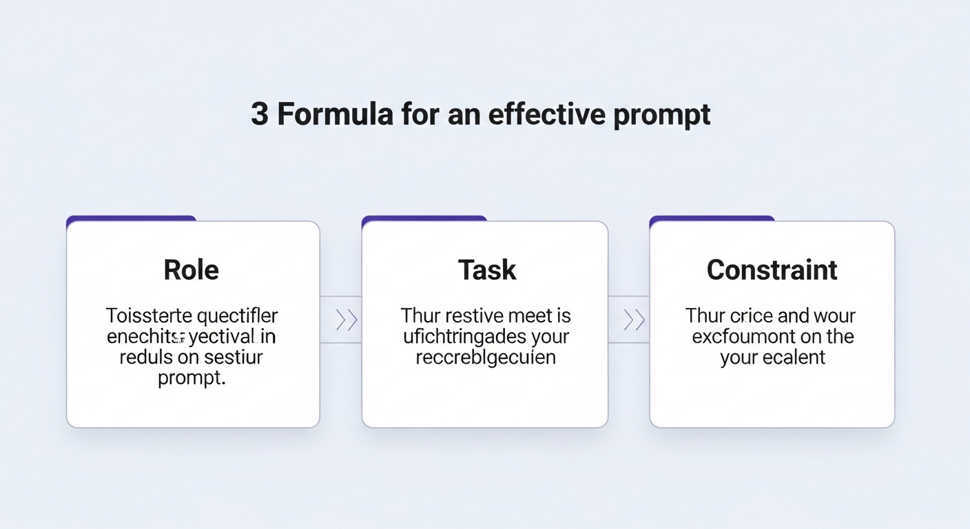 Sơ đồ công thức 3 bước của một prompt hiệu quả: Vai trò (Role) -> Nhiệm vụ (Task) -> Giới hạn (Constraint)