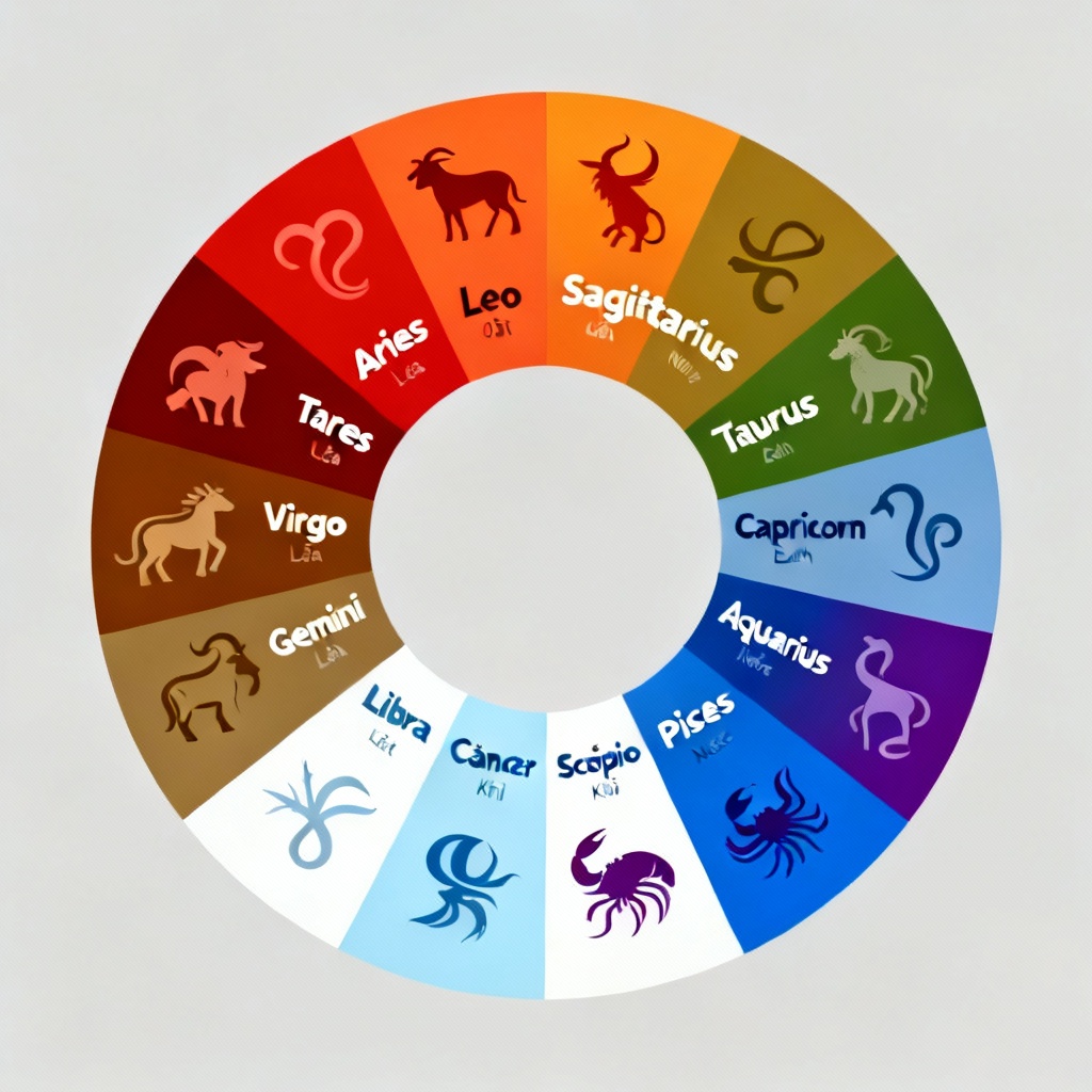 Infographic vòng tròn 12 cung hoàng đạo được tô màu theo 4 nhóm nguyên tố Lửa, Đất, Khí, Nước.